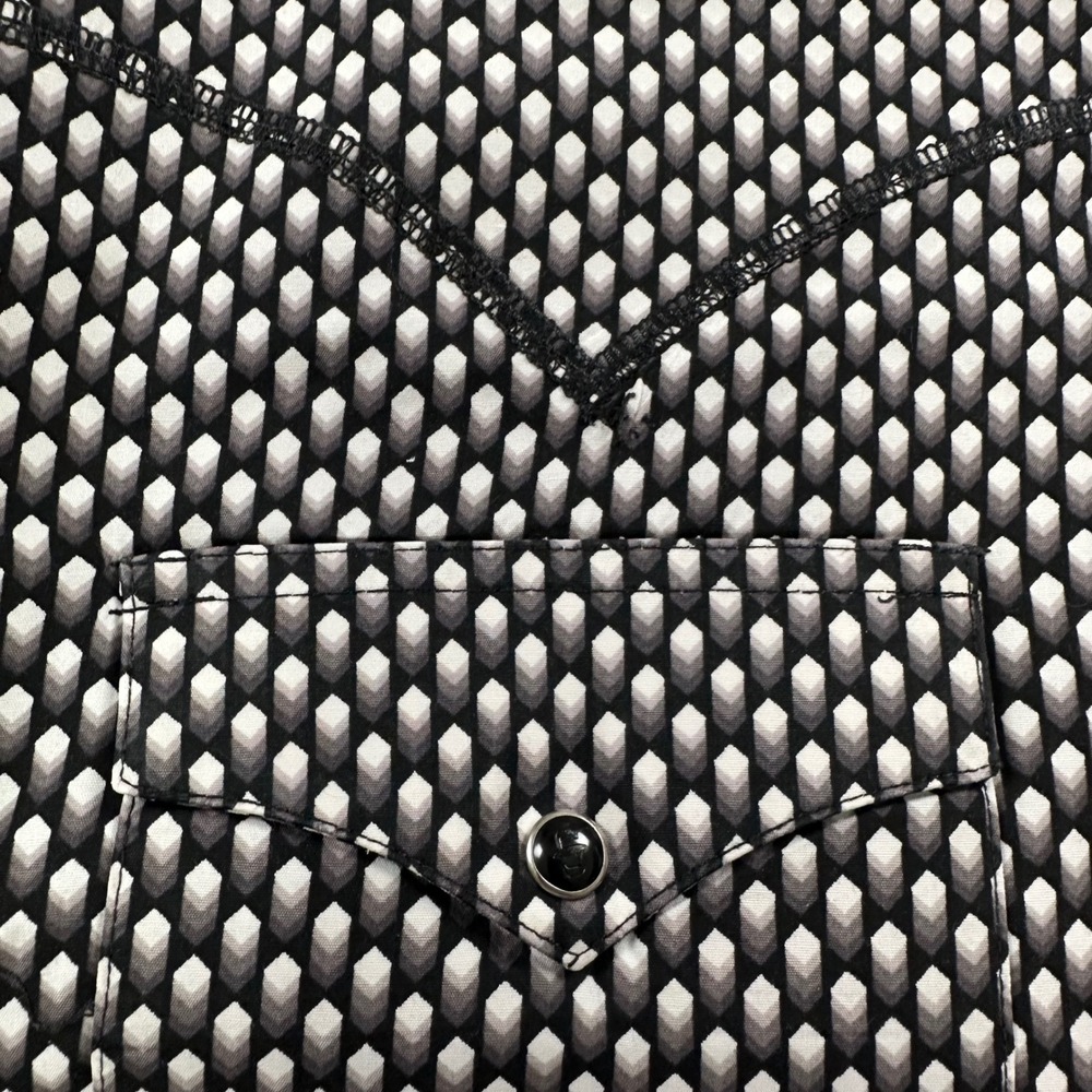 Stetson Western Pearl Snap Shirt Mens 2XL Black White Geometric Diamond Cowboy - Picture 2 of 9